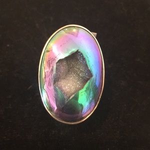 Sterling Silver Platinum Aura Druzy Ring